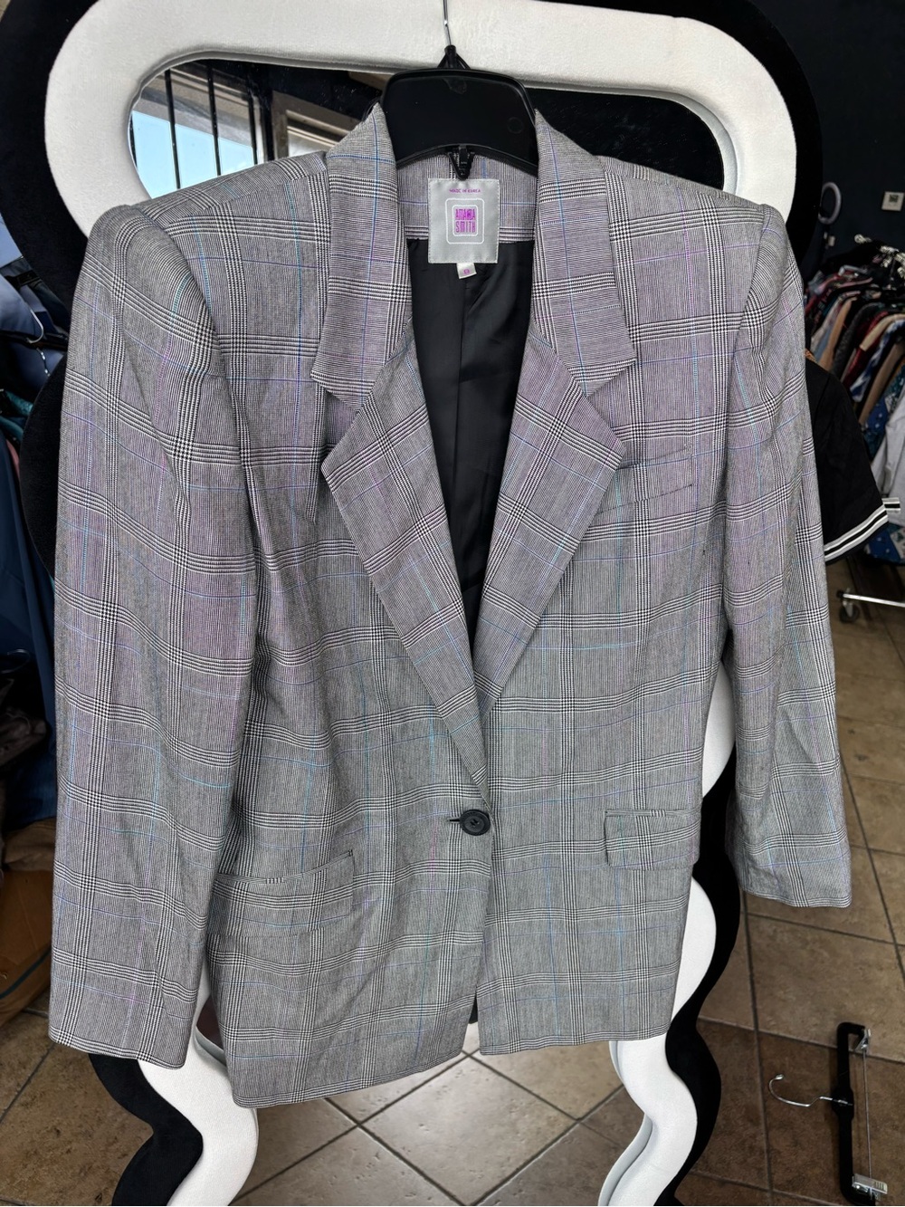 SMITH Gray Plaid Single-Button Blazer